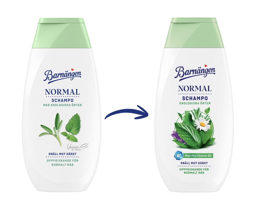 En bild som visar uppdateringen på barnängens nya förpackningar