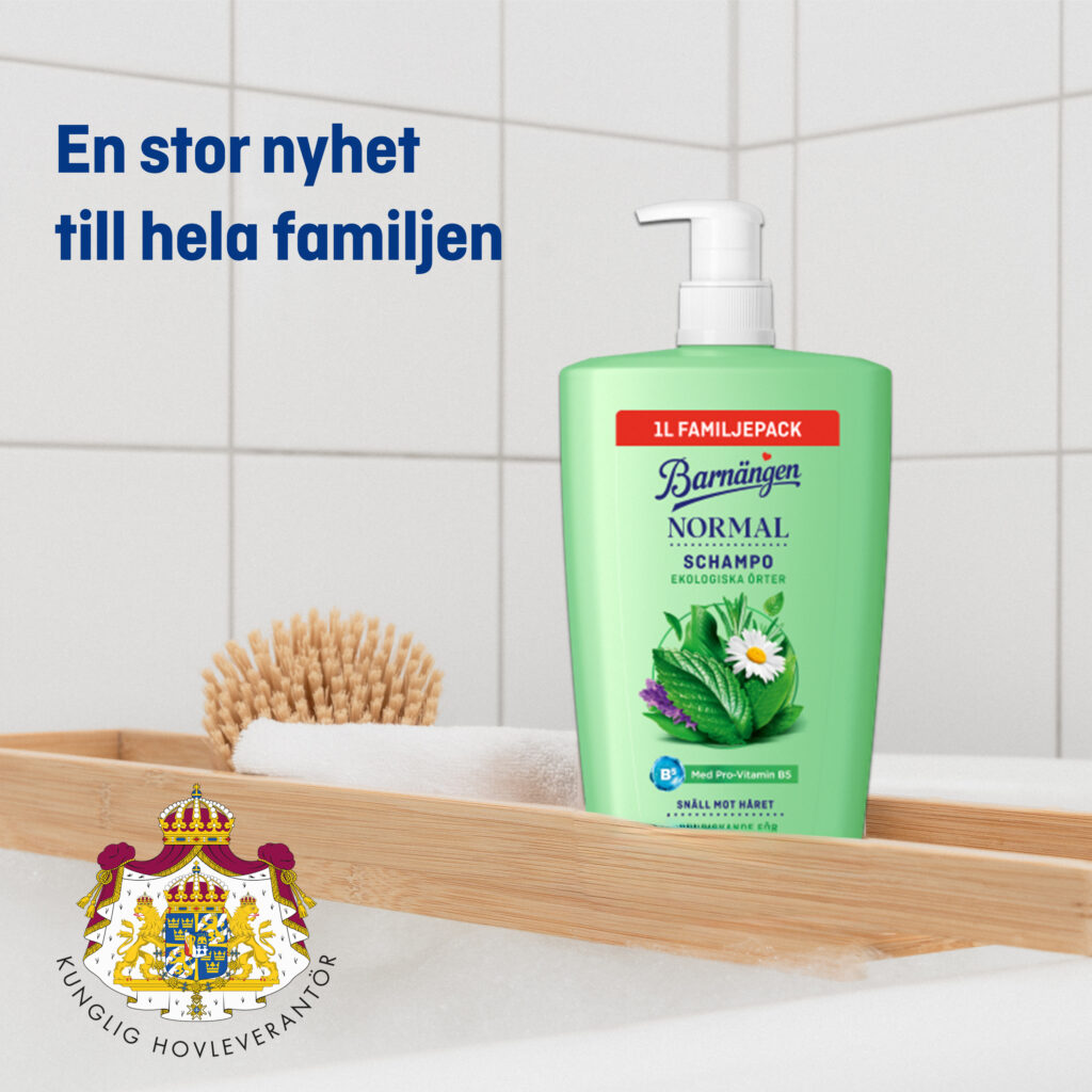 Barnängen 1 liter schampo i ett badrum